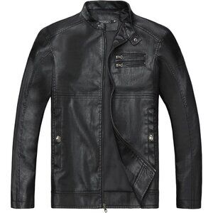Brand New Men's Black 1304 Leather Stand Collar Moto Biker Lightweight Jacket